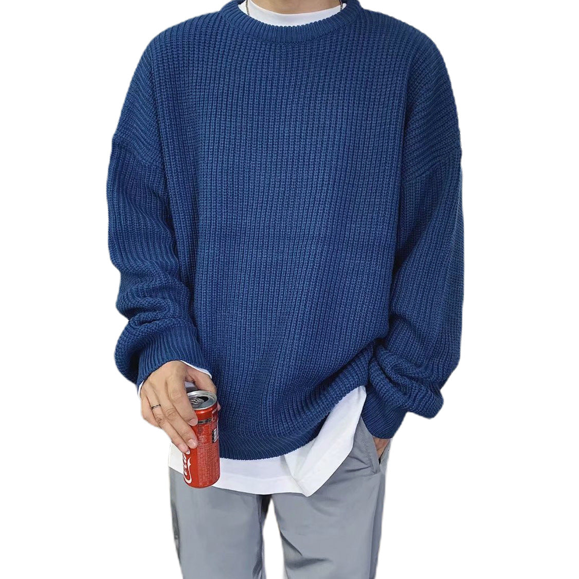 #SM002 Oversized 5 Gauge Ribbed Knit Crew Neck Wool Blend Pullover for Men