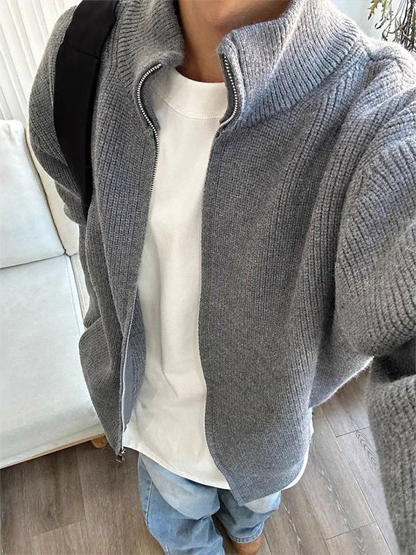 #SM001 Men's Premium Ribbed Zip-Up Cardigan Wool rich Blend