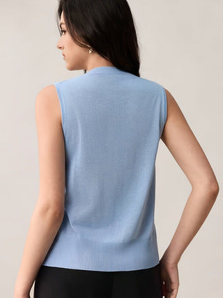 #SF004 Sleeveless 12 Gauge Plain Knit Viscose Round Neck Vest Cardigan