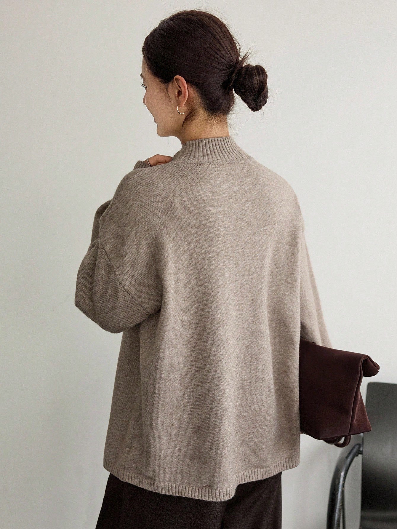 #SF008 Overlapping 12 Gauge Jersey Knit Cashmere Mock Neck Pull over