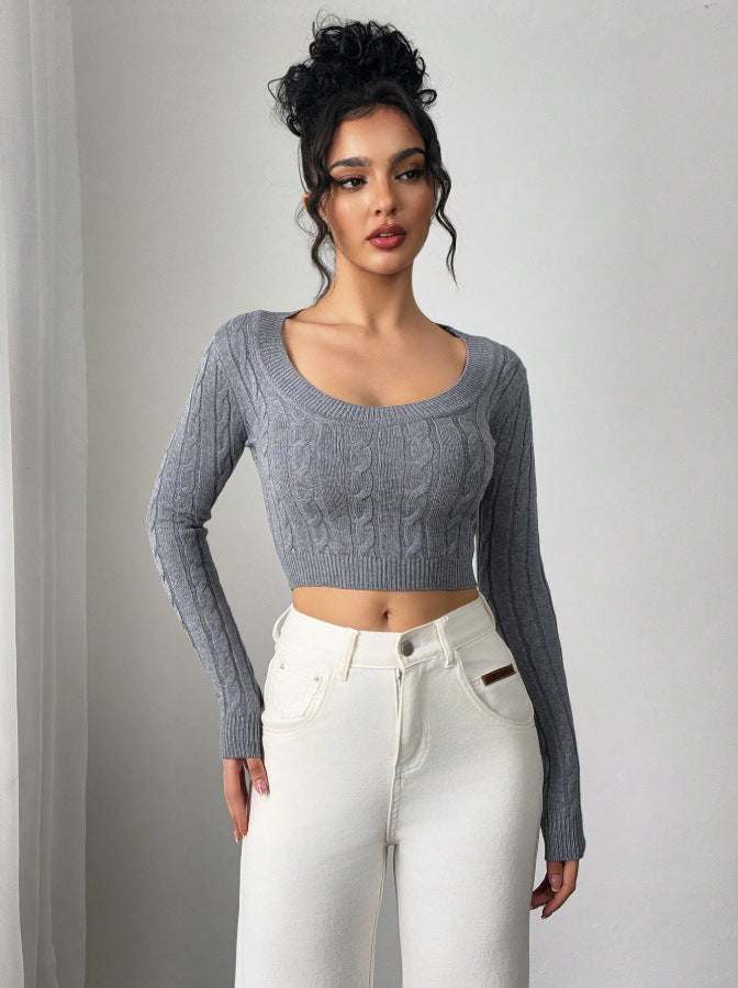 Women's Casual Solid Color Fitted Cropped Sweater, Spring/Autumn