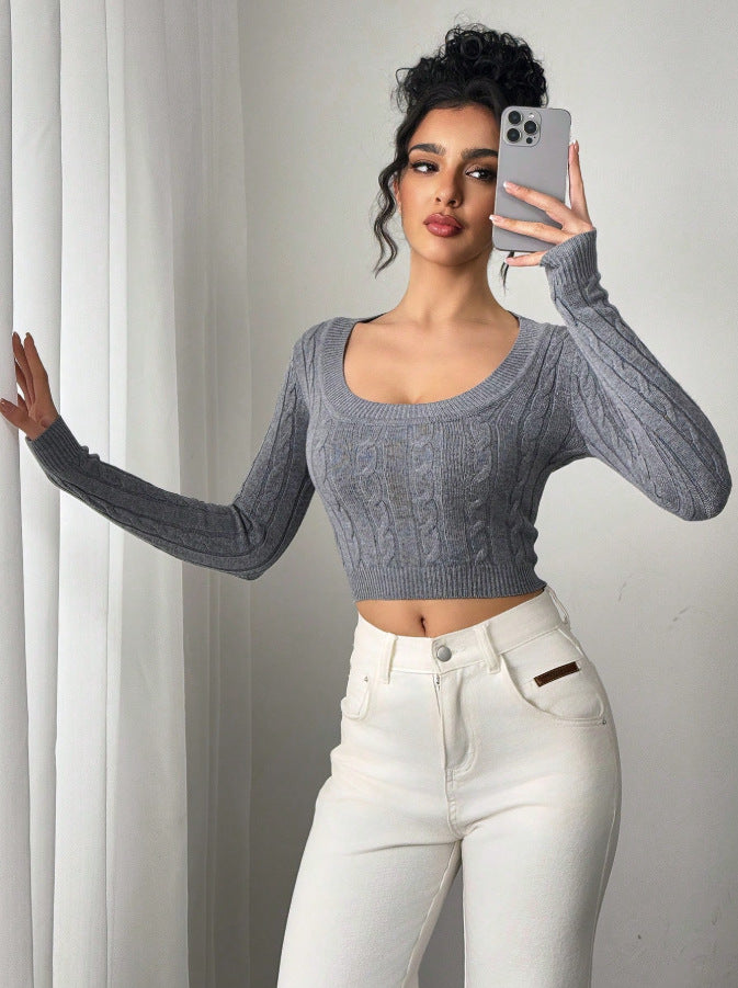 Women's Casual Solid Color Fitted Cropped Sweater, Spring/Autumn