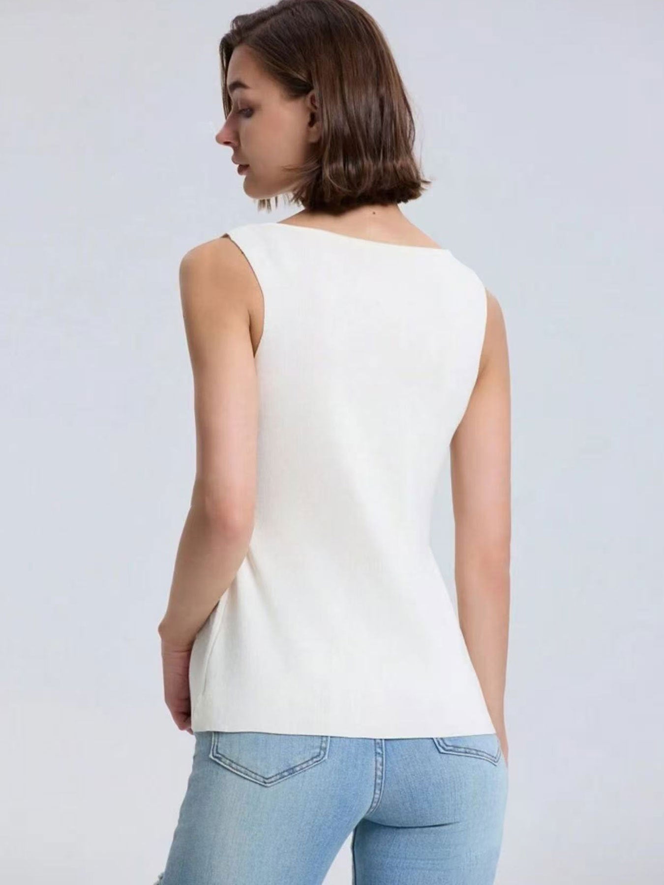 #SF006 Sleeveless 12 Gauge Ribbed Knit Round Neck Vest for Women