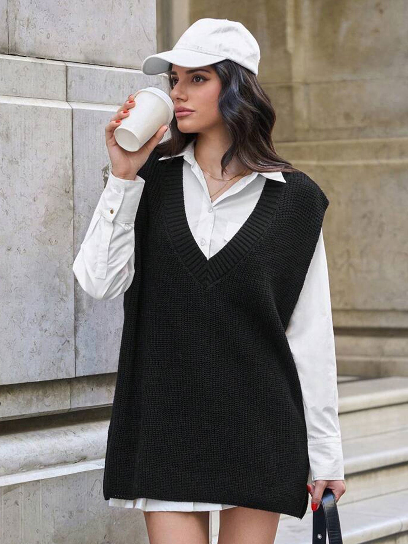 Womens Sweater Vest Loose Sleeveless Pullover Vest Fall Sweaters Womens V Neck Sweater Vest