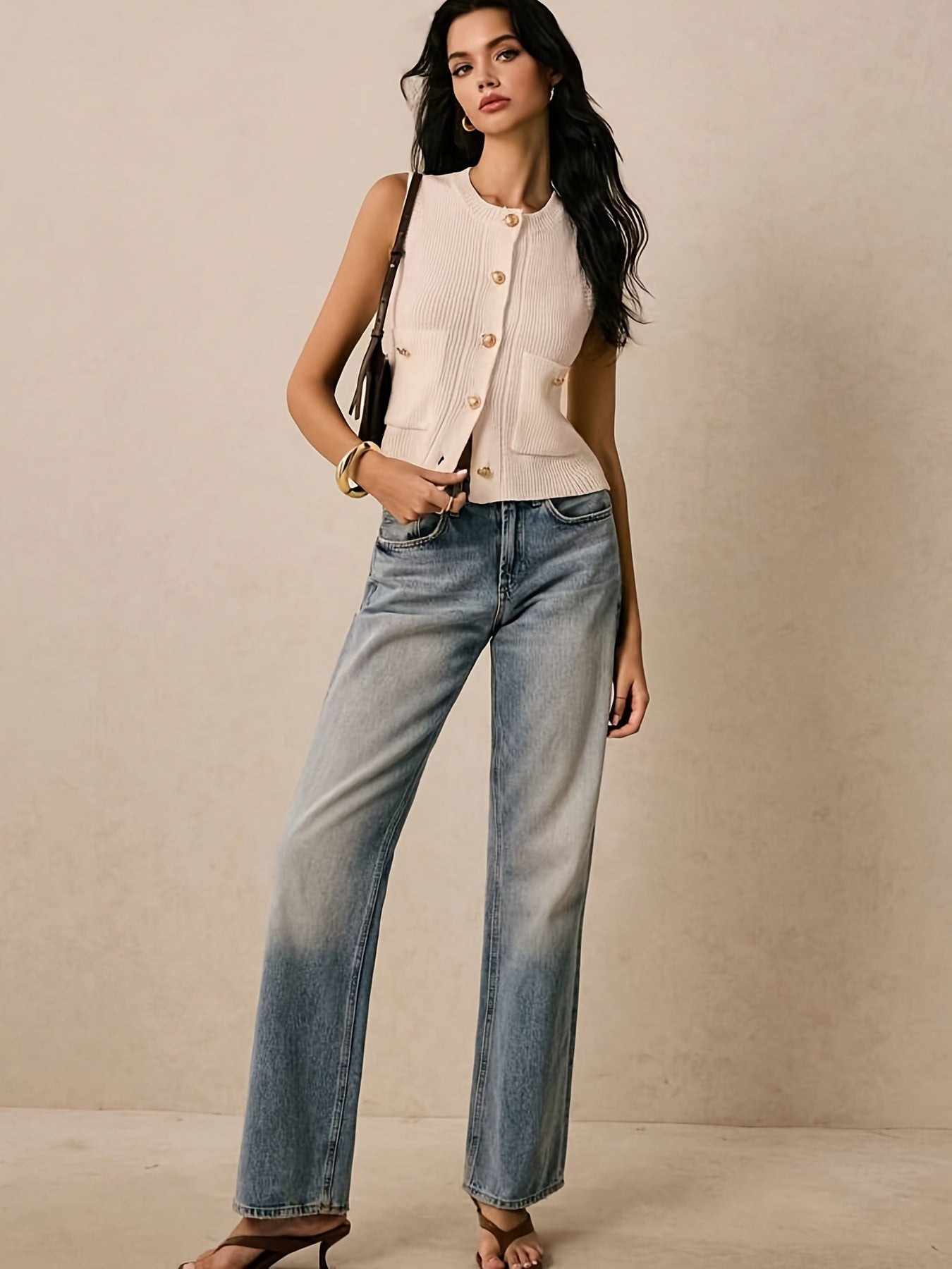 Women's Elegant Solid Color Button Front Pocket Vest
