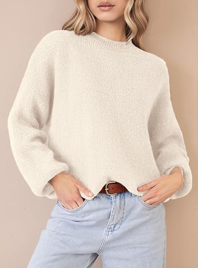 #SF040 Oversized 5 Gauge Jersey Knit Mohair Blend Crew Neck Pullover for Women