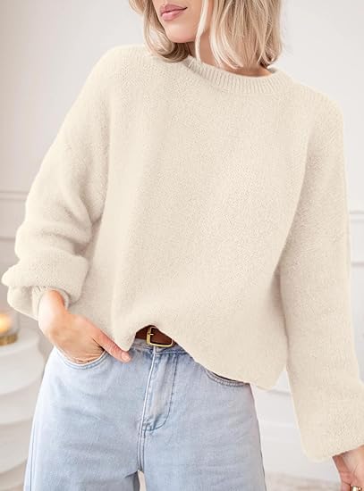 #SF040 Oversized 5 Gauge Jersey Knit Mohair Blend Crew Neck Pullover for Women