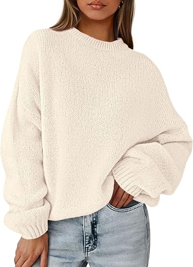 #SF040 Oversized 5 Gauge Jersey Knit Mohair Blend Crew Neck Pullover for Women