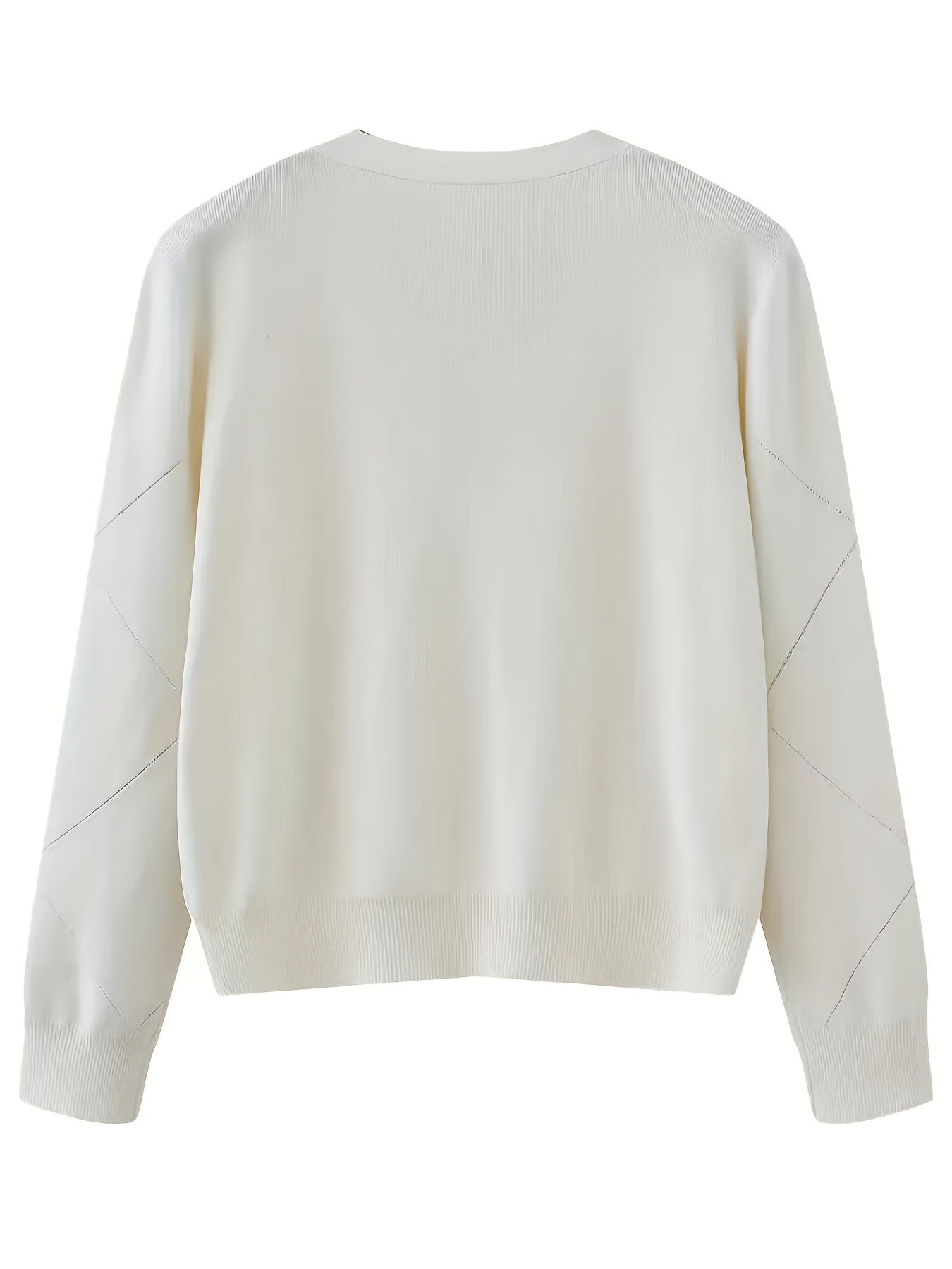 White Diamond Pattern V-Neck Cardigan Sweater with Gold Buttons