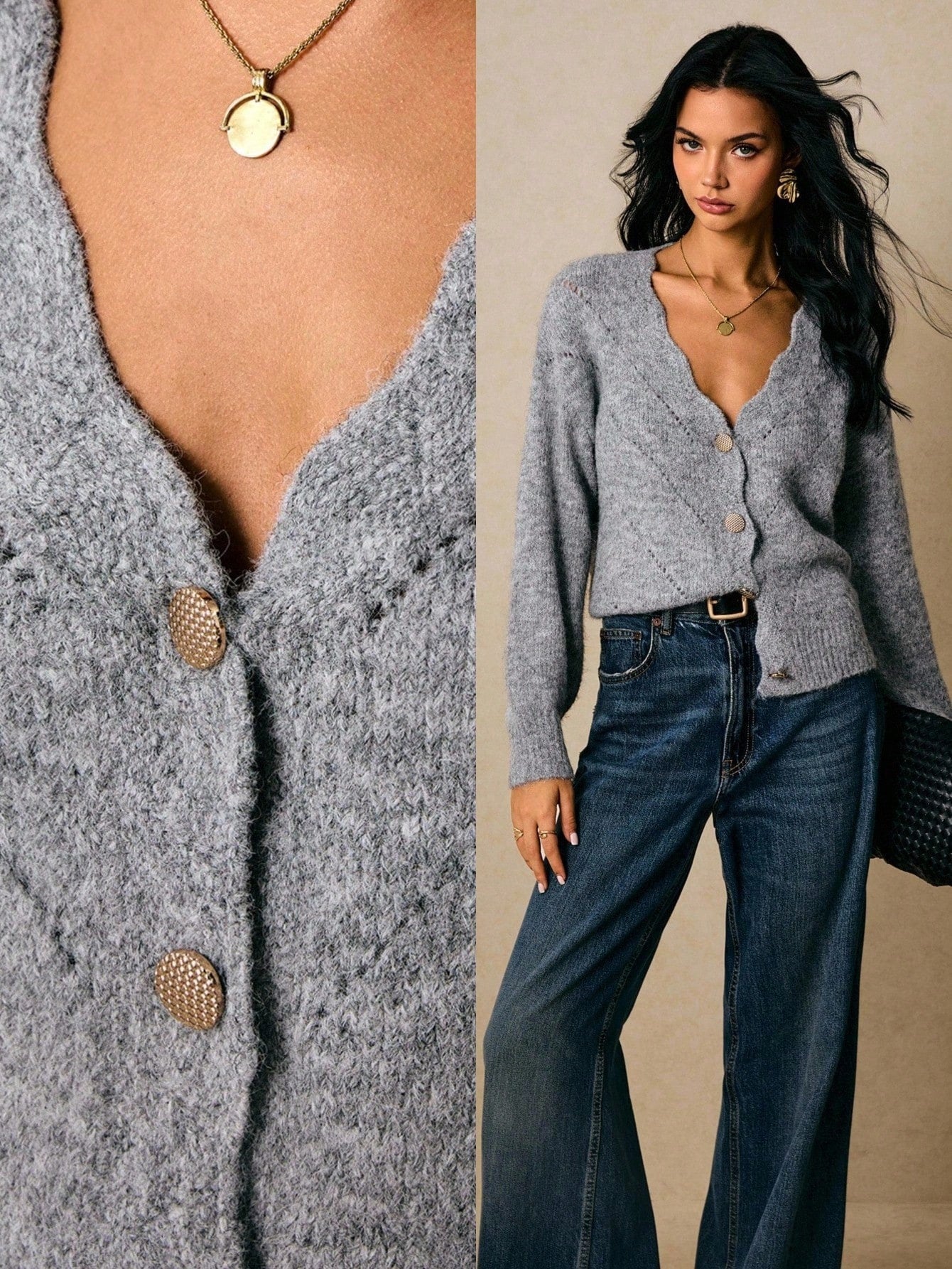#SF013  Cropped 12 Gauge Jersey Knit Cashmere V-neck Cardigan for Women