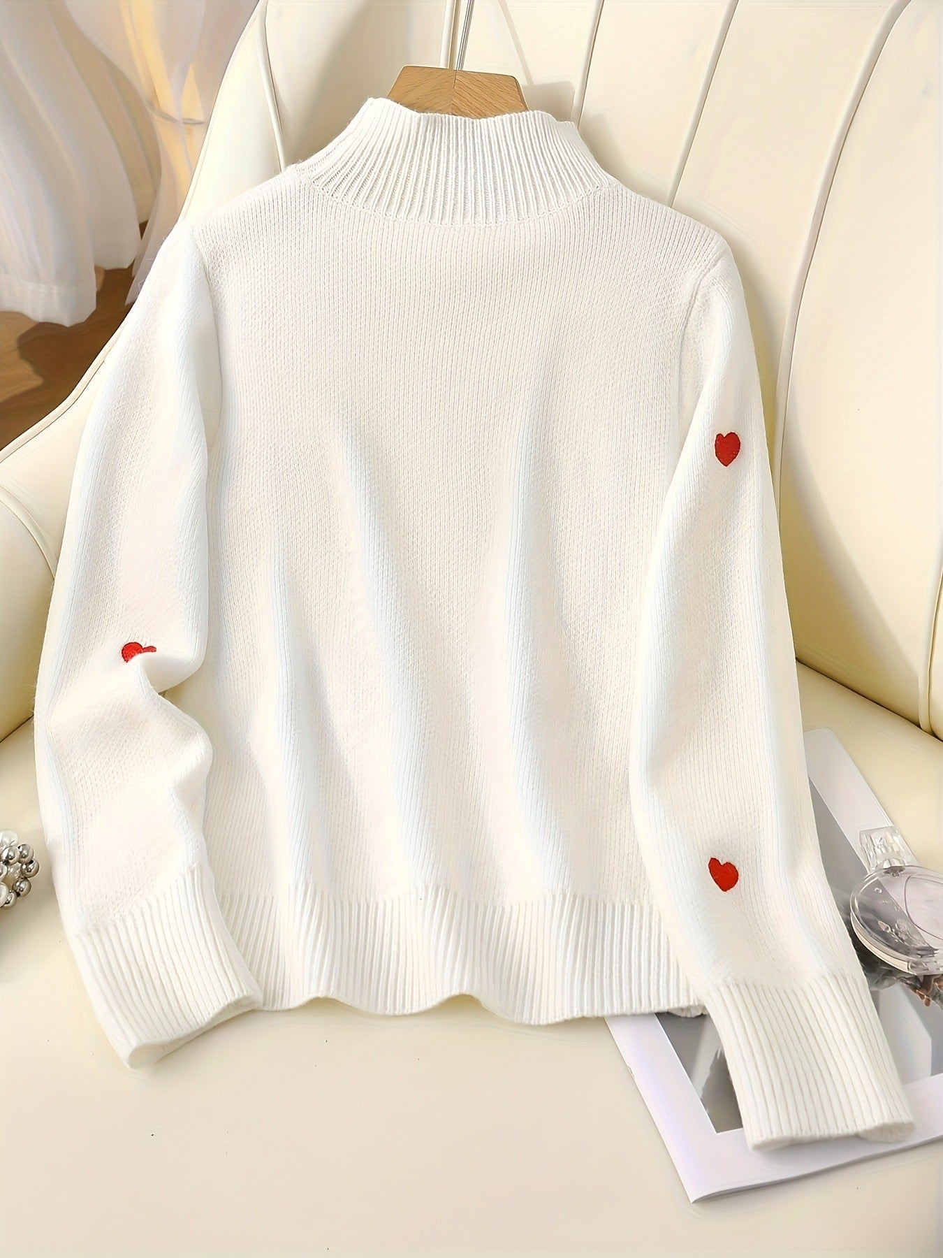 #SU003 Embroidery 7 Gauge  Jersey Knit Acrylic Mock Neck Pullover for Women