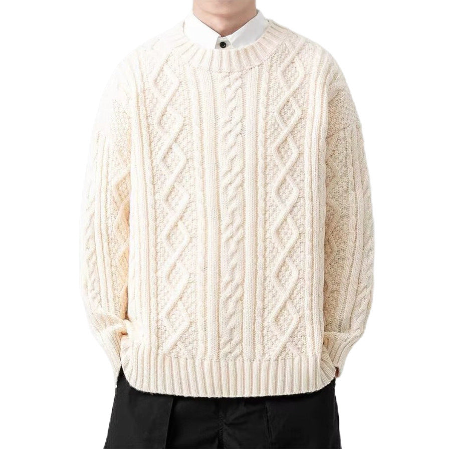 #SM003 Chunky 5 Gauge Cable Knit  Wool Blend Crew Neck Pullover for Men