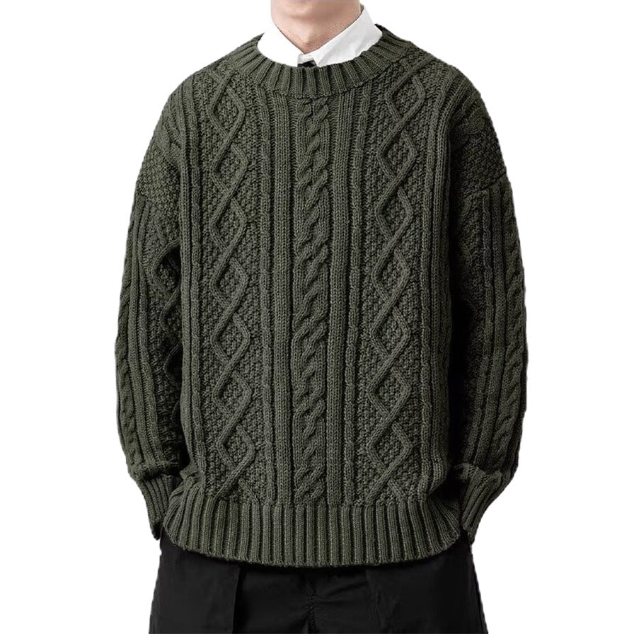 #SM003 Chunky 5 Gauge Cable Knit  Wool Blend Crew Neck Pullover for Men