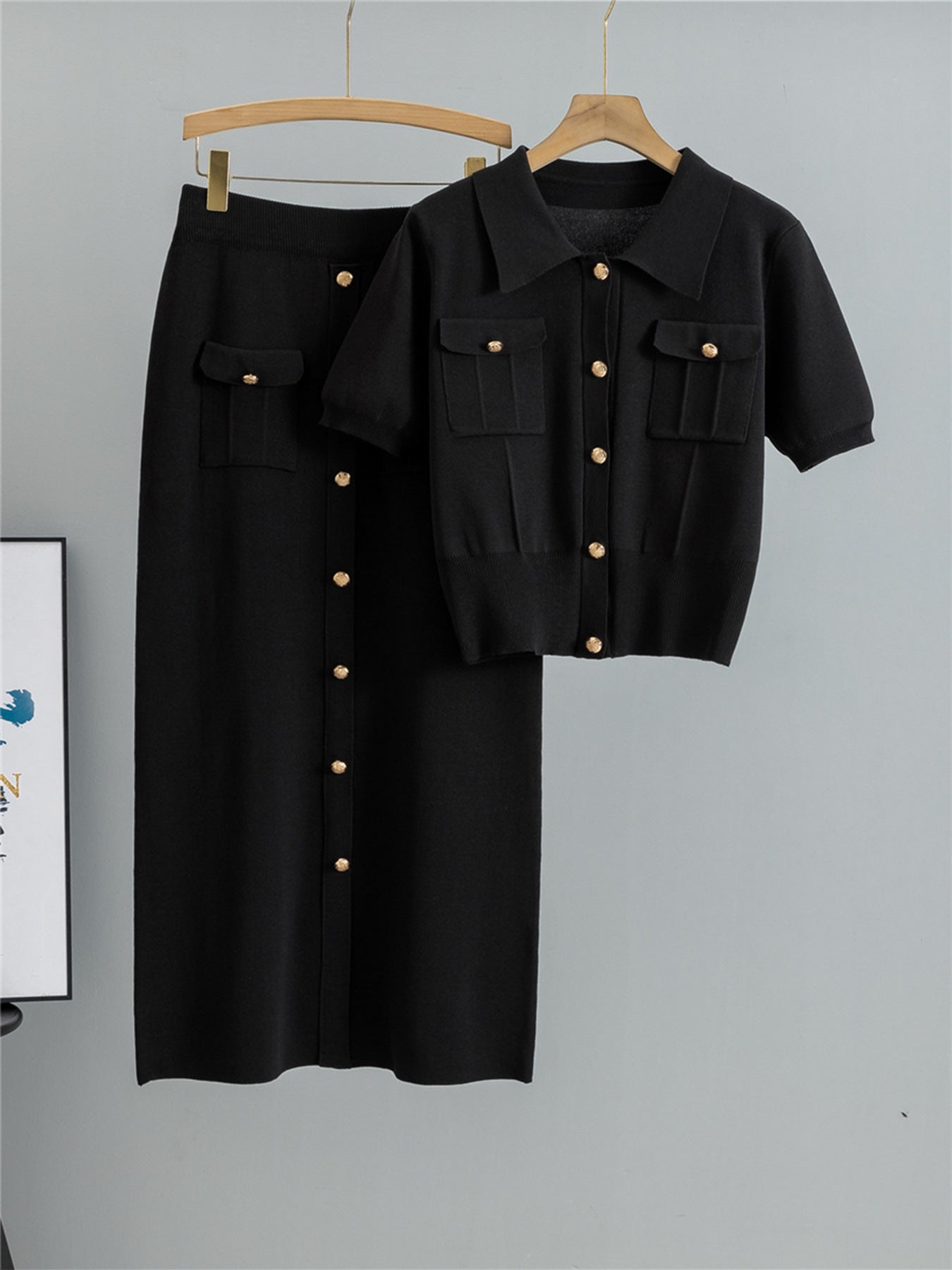 #SF022 2-Piece Set 14 Gauge Double Knit Cotton Blend Polo Collar Sweater for Women