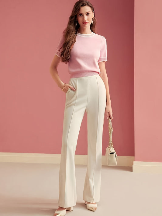 Pink Crewneck Half Shirt Pullover for Women