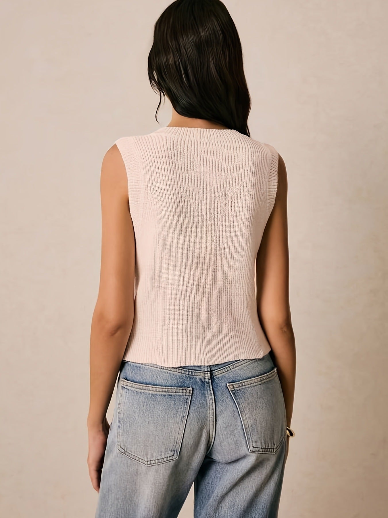 Women's Elegant Solid Color Button Front Pocket Vest