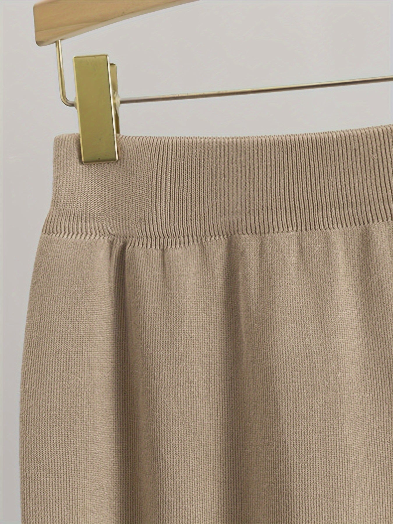 Women's Elegant Knit Peplum Sweater & Midi Skirt 2 Piece Outfit Set, Beige, Medium