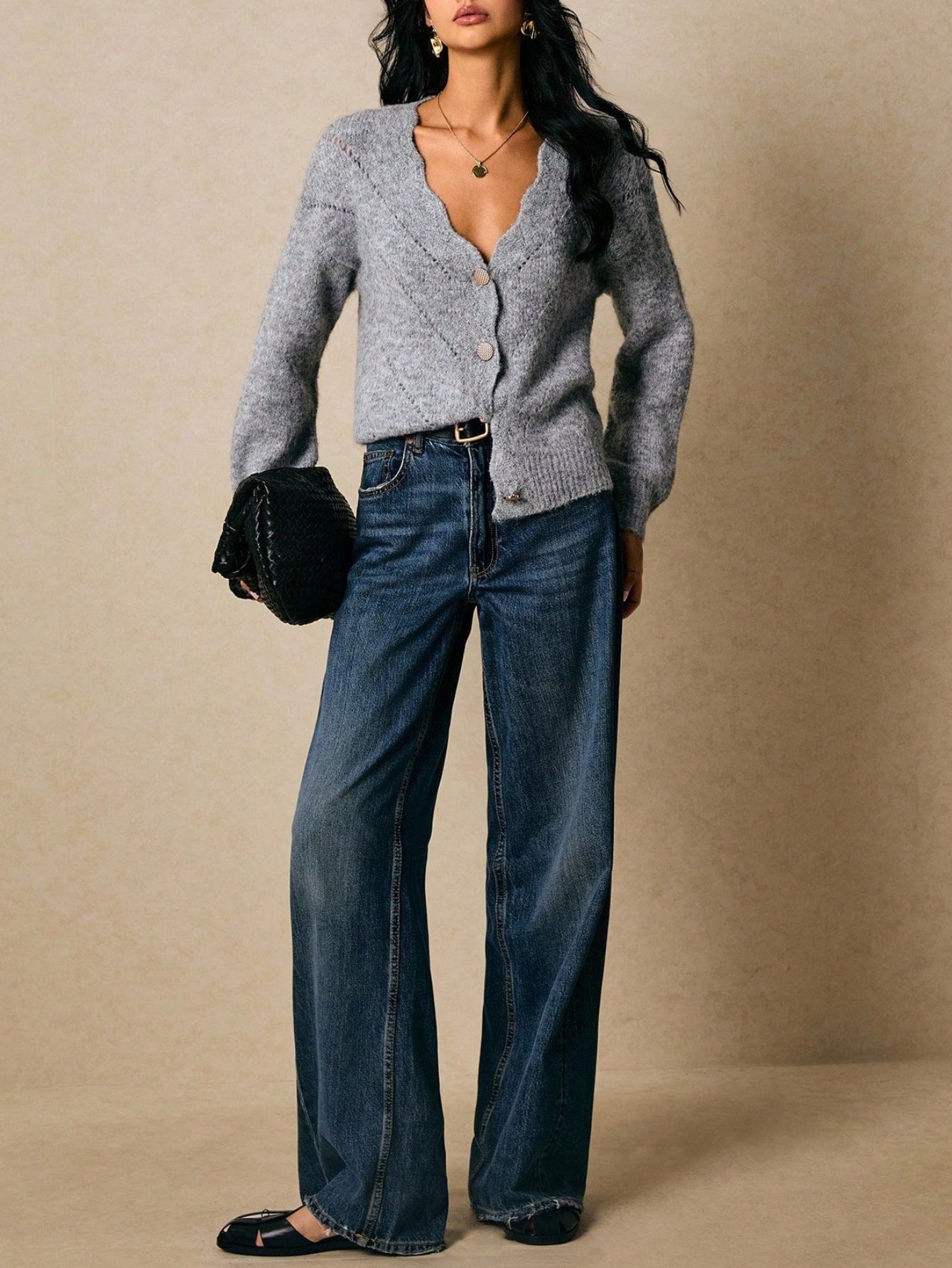 #SF013  Cropped 12 Gauge Jersey Knit Cashmere V-neck Cardigan for Women