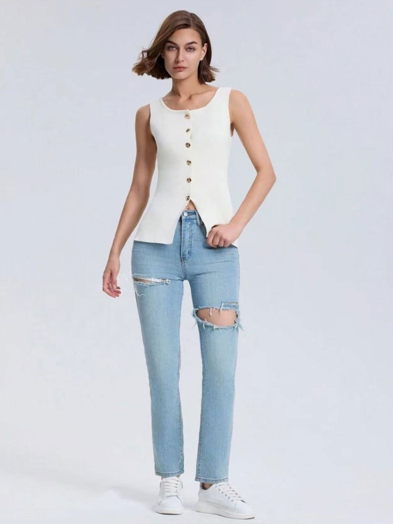 #SF006 Sleeveless 12 Gauge Ribbed Knit Round Neck Vest for Women