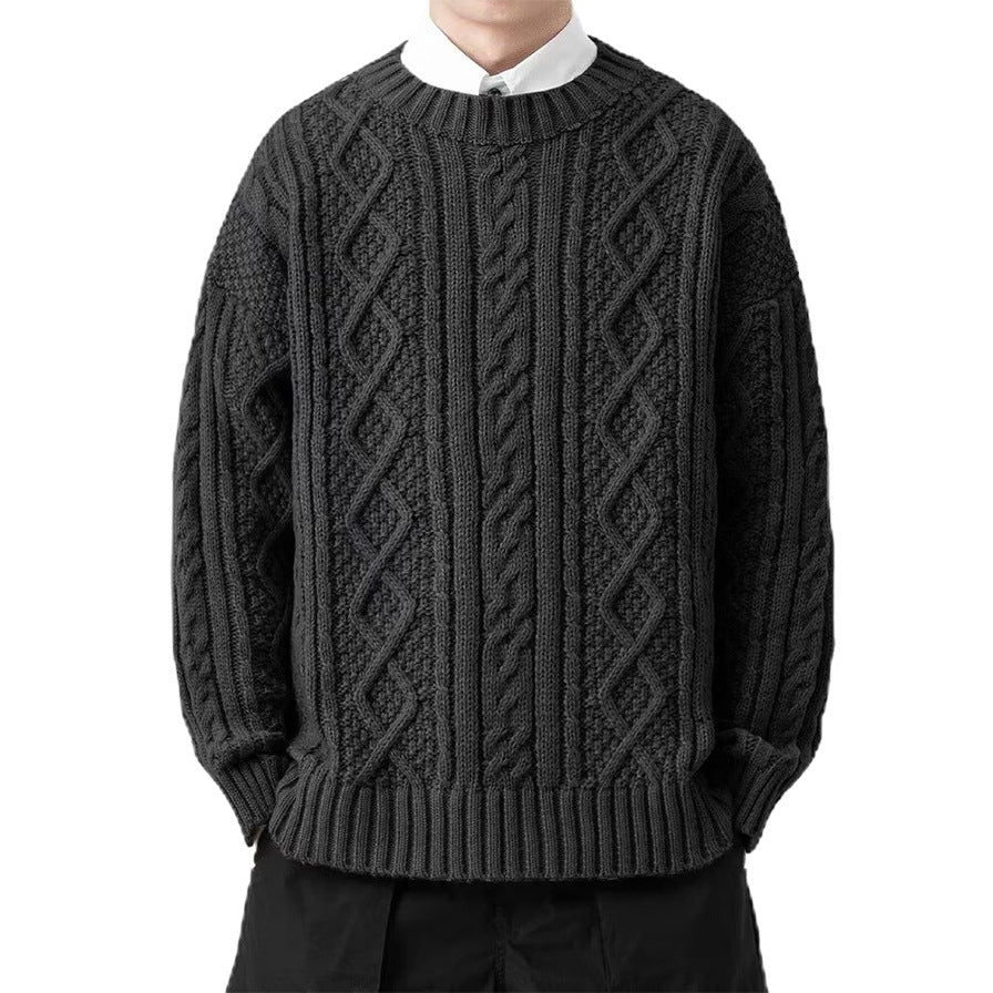 #SM003 Chunky 5 Gauge Cable Knit  Wool Blend Crew Neck Pullover for Men