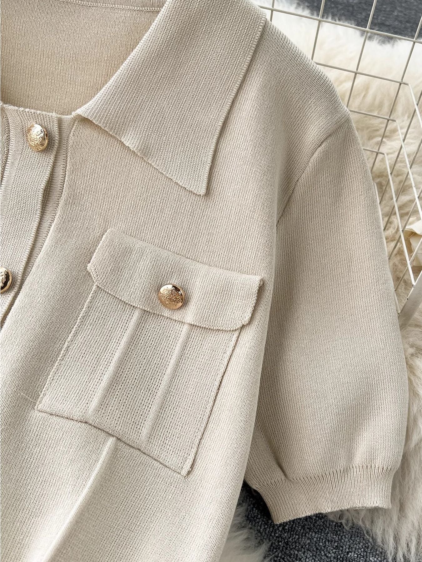 #SF022 2-Piece Set 14 Gauge Double Knit Cotton Blend Polo Collar Sweater for Women