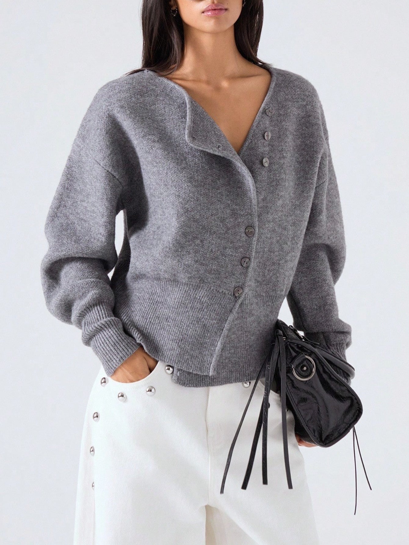 #SF009  Cropped 14 Gauge Jersey Knit Polyester Blend V-neck  Cardigan for Women