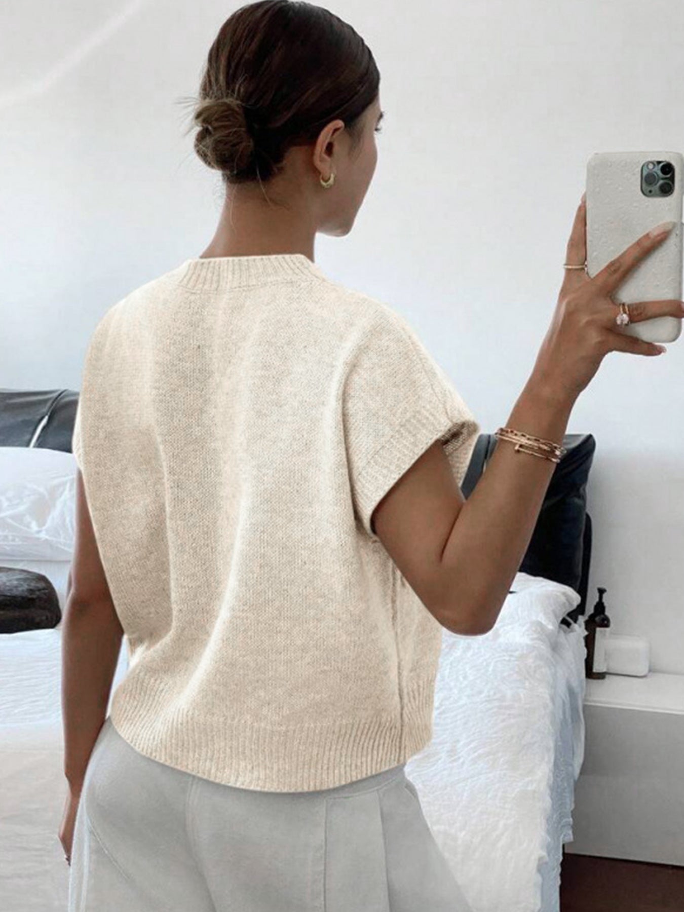 #SF021 Embroidery 15 Gauge Ribbed Knit Polyester Blend Mock Neck Pullover for Women