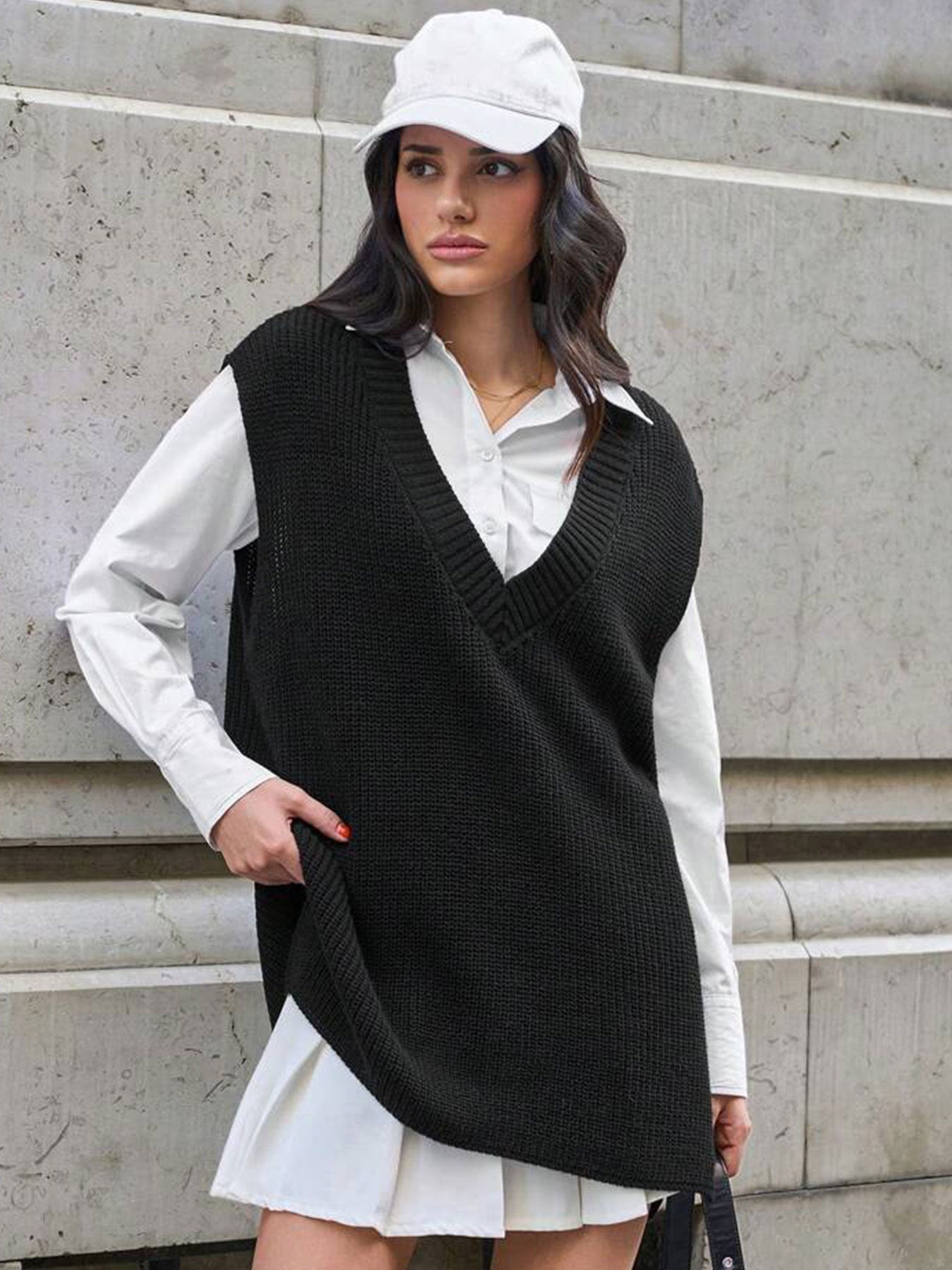 Womens Sweater Vest Loose Sleeveless Pullover Vest Fall Sweaters Womens V Neck Sweater Vest