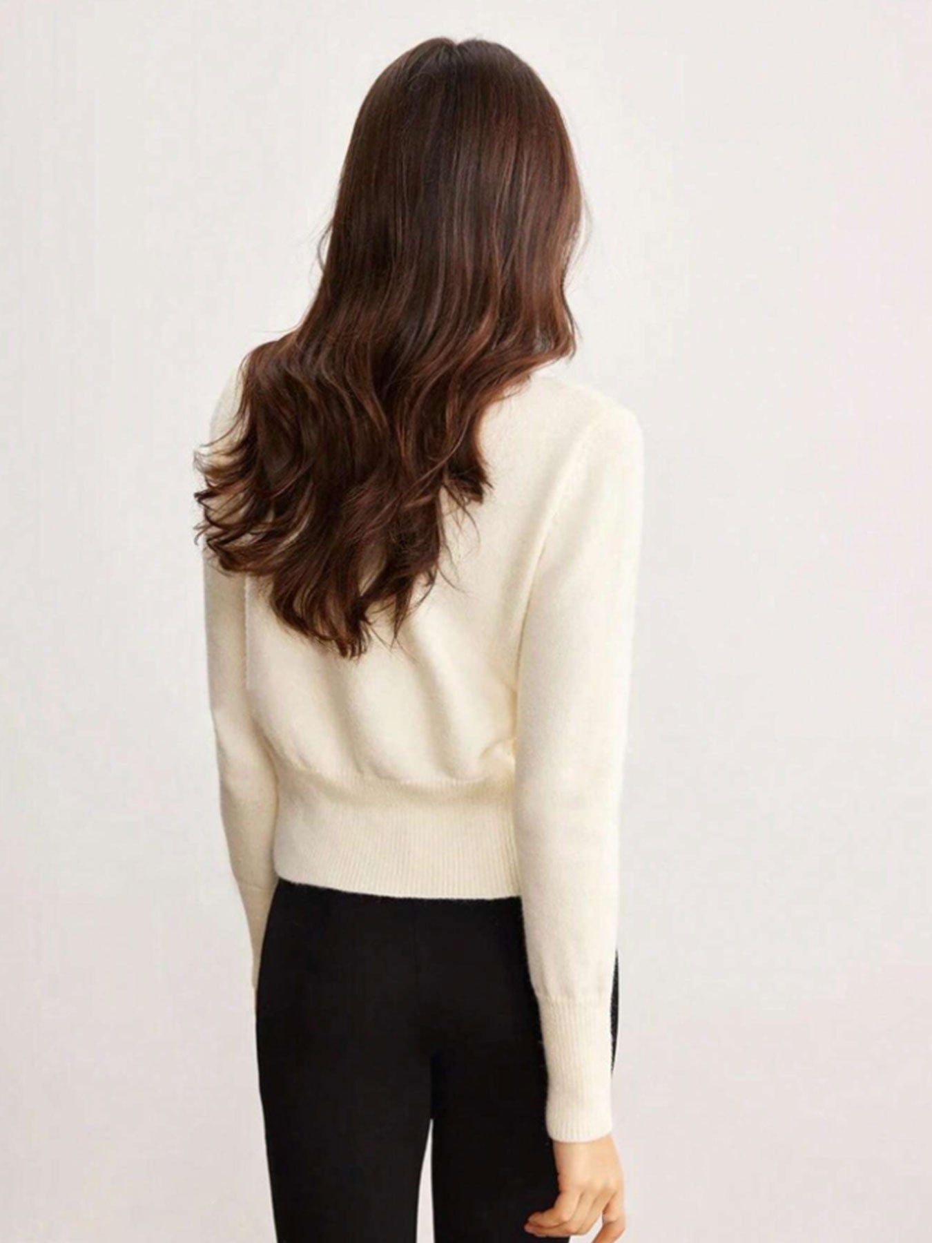 #SF005 Cropped 7 Gauge Plain Knit  Wool Blend Crew Neck Cardigan