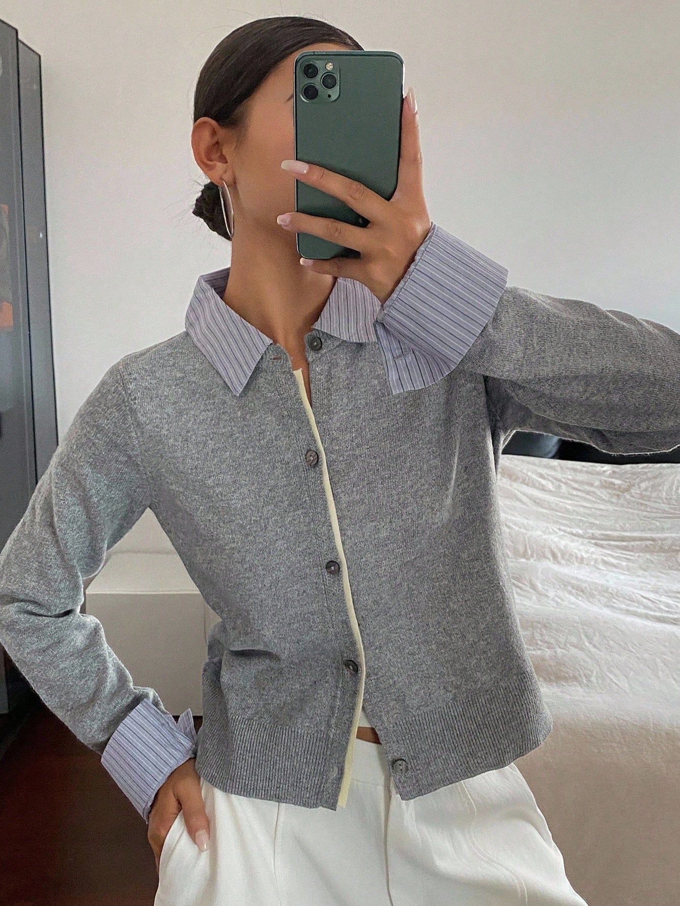 Women's Chic Collared Cropped Knit Cardigan