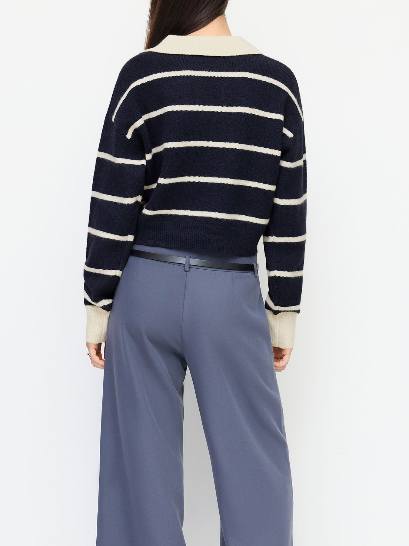 #SF007 Cropped 12 Gauge Jacquard Merino Wool Polo Sweater for Women