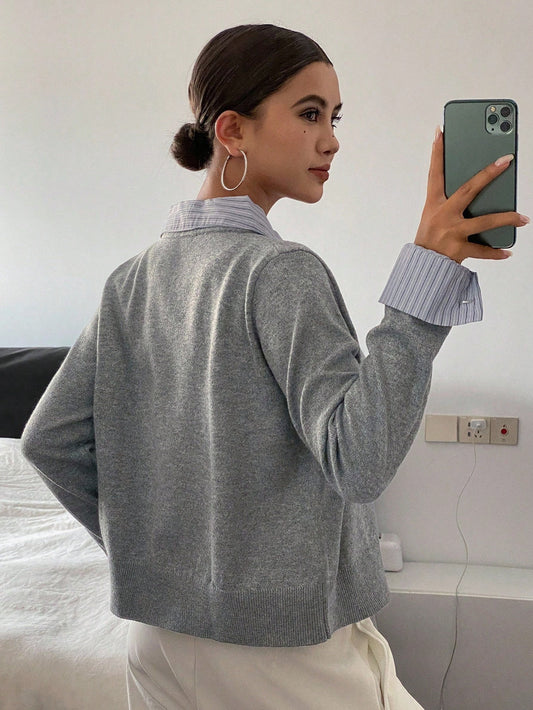 Women's Chic Collared Cropped Knit Cardigan