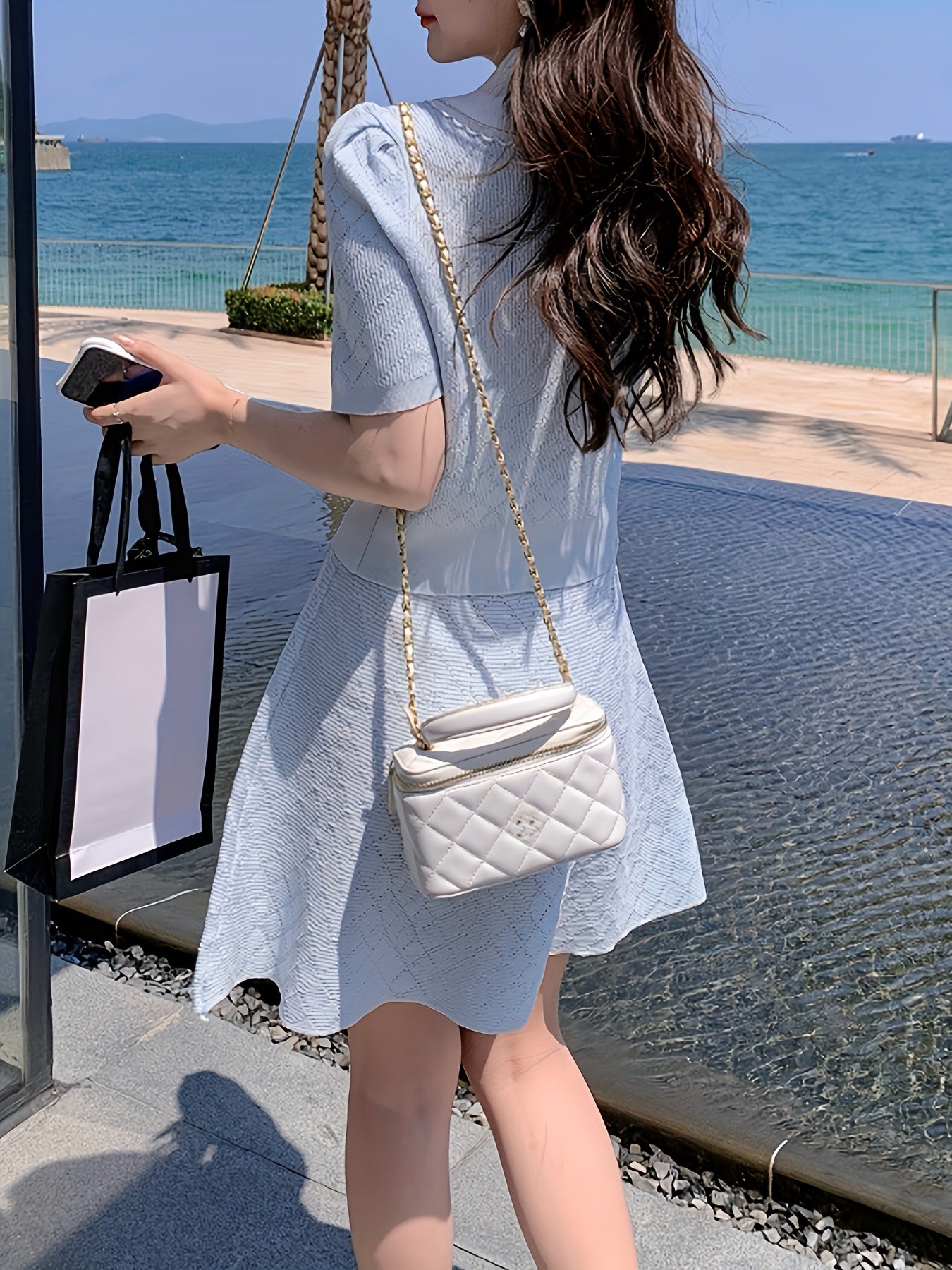 Women's Two-Piece Knit Skirt Set, Short Sleeve Cardigan Top and High Waisted Mini Skirt with Lace Collar