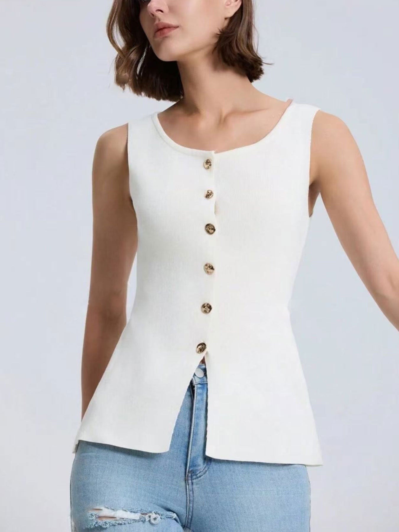 #SF006 Sleeveless 12 Gauge Ribbed Knit Round Neck Vest for Women