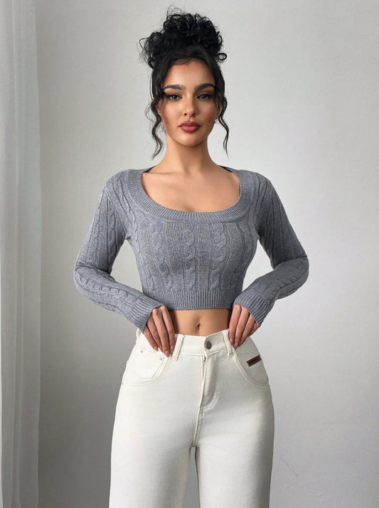 Women's Casual Solid Color Fitted Cropped Sweater, Spring/Autumn