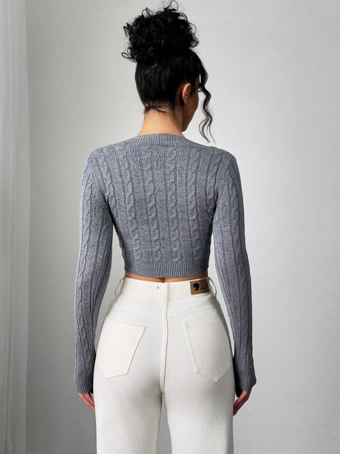 Women's Casual Solid Color Fitted Cropped Sweater, Spring/Autumn