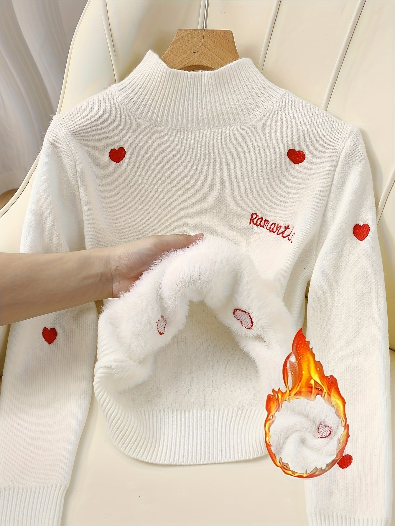 #SU003 Embroidery 7 Gauge  Jersey Knit Acrylic Mock Neck Pullover for Women