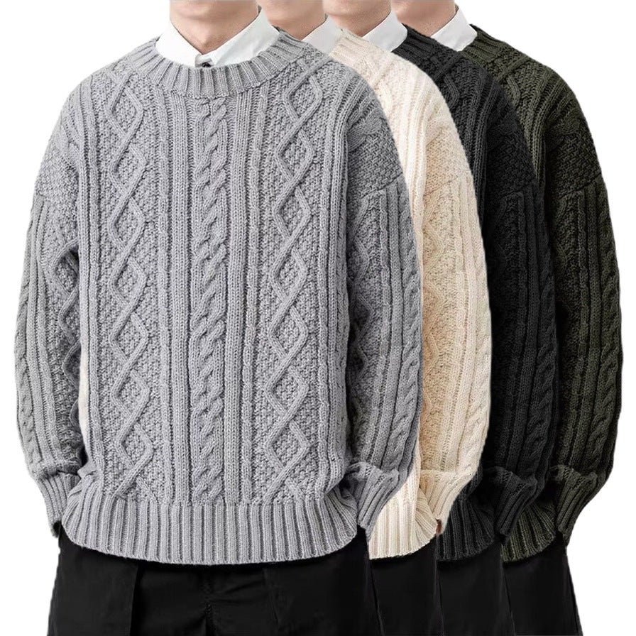 #SM003 Chunky 5 Gauge Cable Knit  Wool Blend Crew Neck Pullover for Men