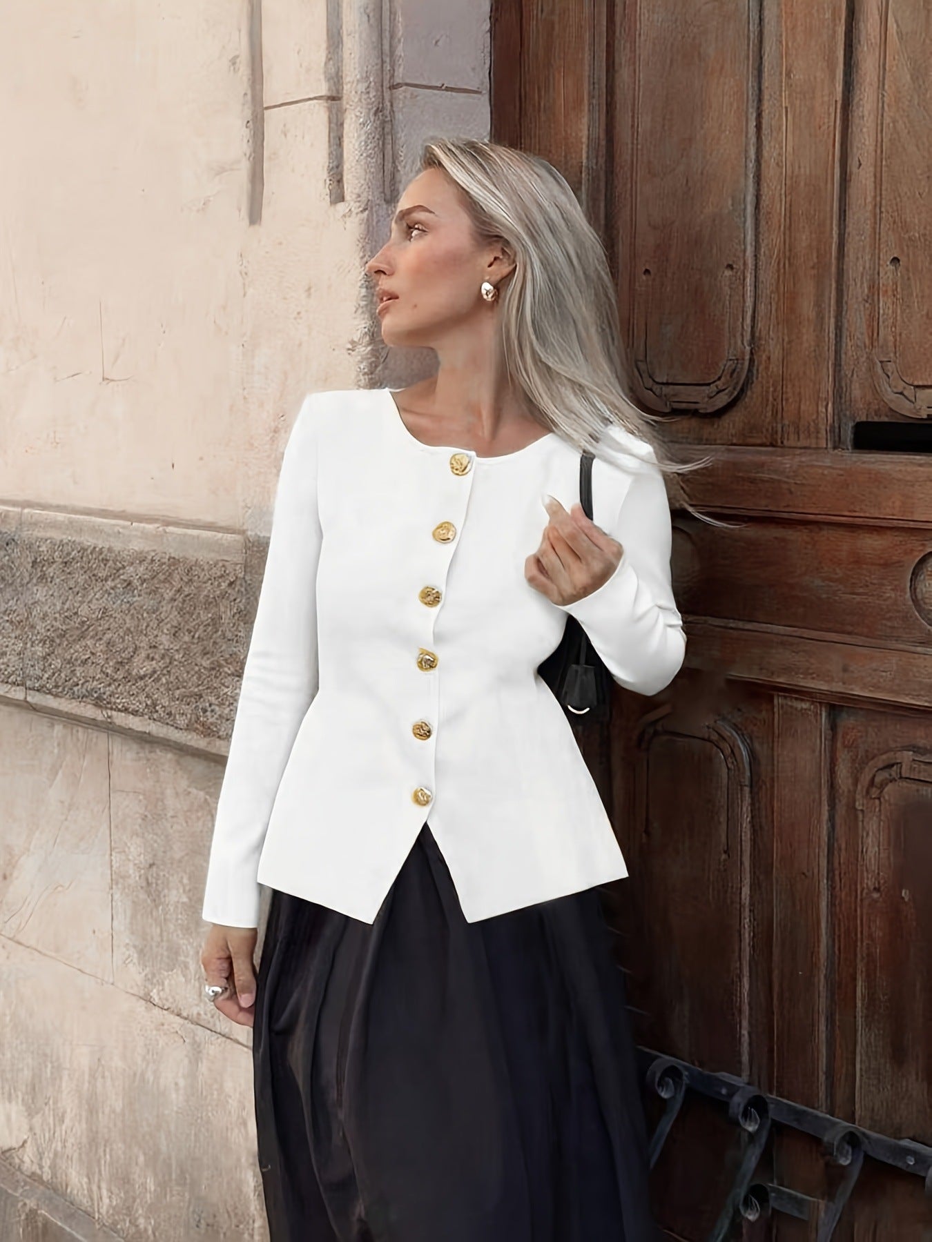 #SF018 Peplum 14 Gauge Jersey Knit Cotton Blend Round Neck Blazer Sweater for Women