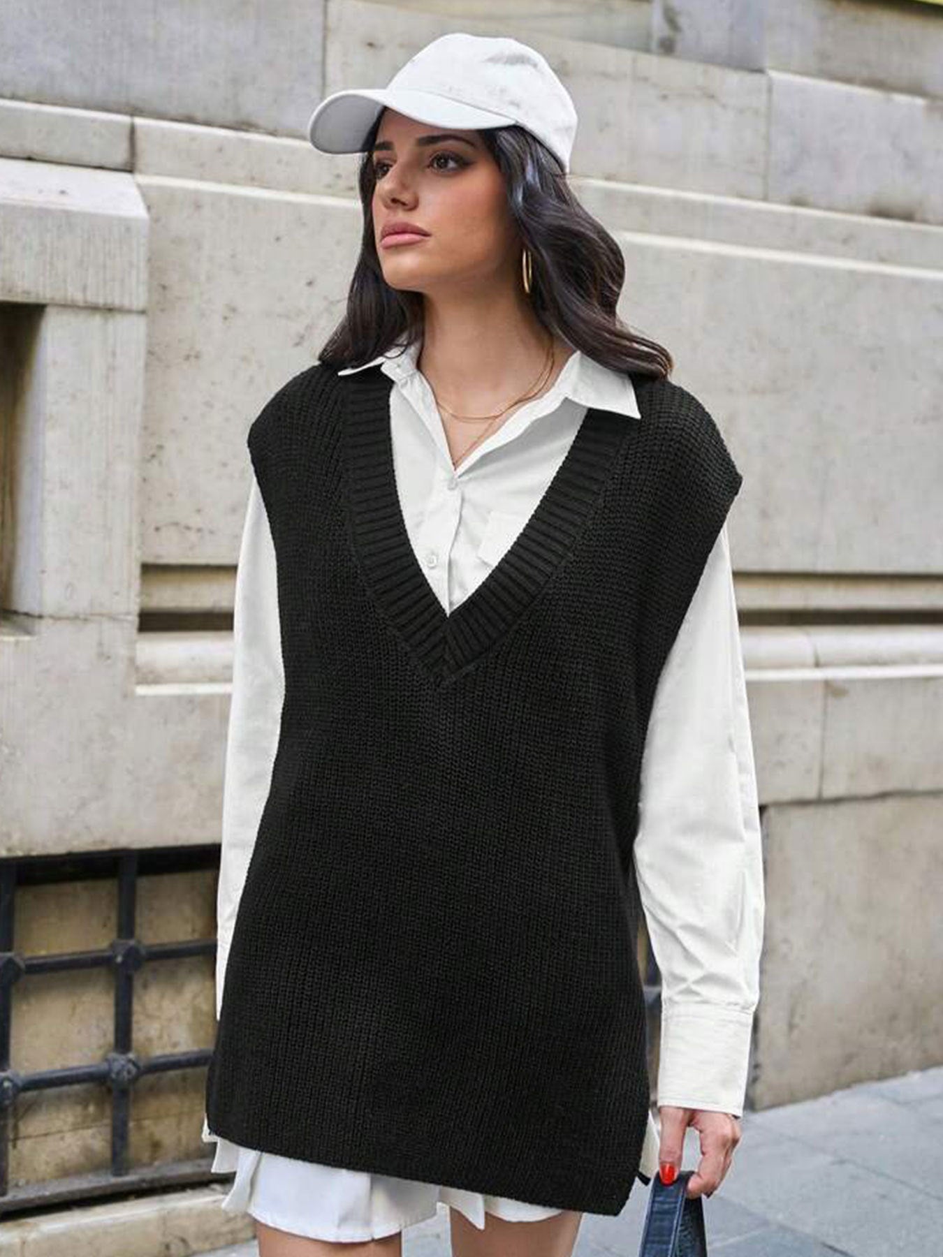 Womens Sweater Vest Loose Sleeveless Pullover Vest Fall Sweaters Womens V Neck Sweater Vest