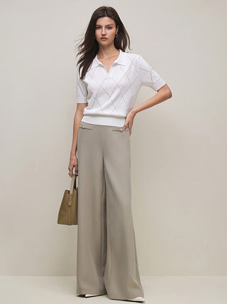Women'S Elegant Casual Cardigan - Versatile Short Sleeve Pullover with Lace Trim, Versatile Knitwear, Polo Collar Design